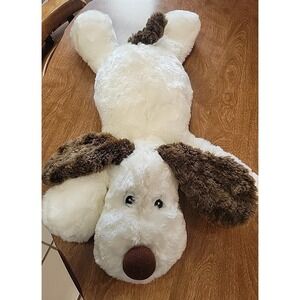 Chosun Shaggy Floppy 20" Puppy Dog Laying Down Pink Tongue Brown Ears Tan Plush